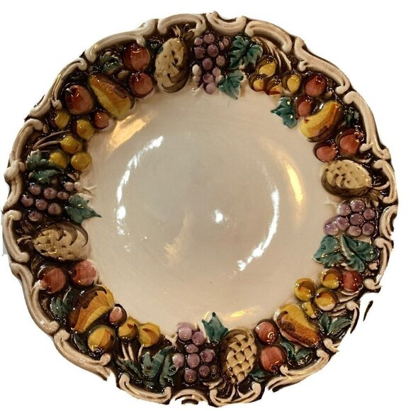 Lefton 1950 Della Robbia Multicolor Fruit Cream Pedestal Serving Plate 8.5” - Picture 1 of 12